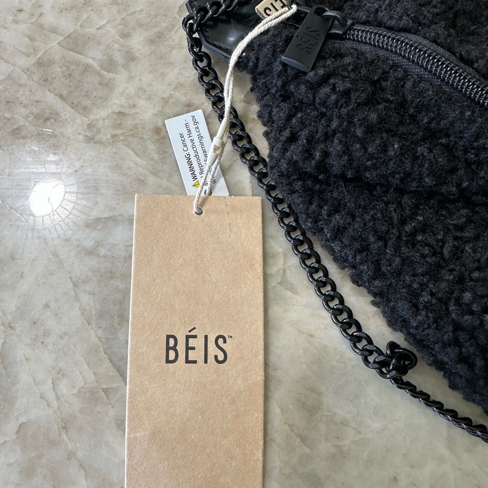 Black Sherpa/Sherling Crossbody Convertible Bum Bag - Picture 3 of 11